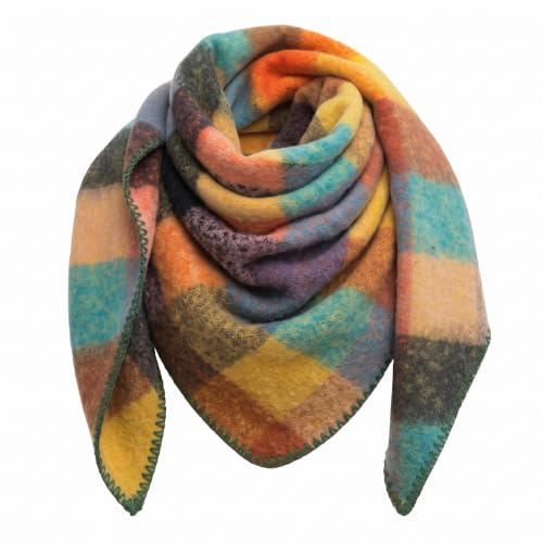 Lykofudi Damen Schal, Übergroß Web Dreieck Winterschal mit buntem Karo Muster, Warmer und weicher Dreieckstuch Kariert, Leichter Strickschal, Halstuch für Frauen und Mädchen 200×83 CM