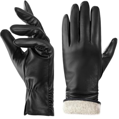 BISON DENIM Damen Winter Lederhandschuhe Warme Kaschmirhandschuhe | Touchscreen-Funktion, Autofahrerhandschuhe, wärmespeichernd, Stretch-Passform