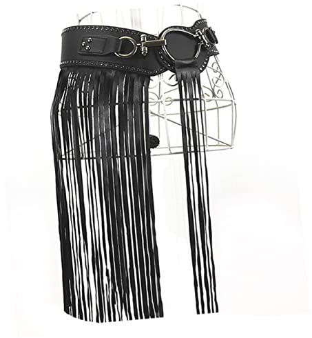 MOKKHNB Cinturón Ancho Punk Para Falda Con Borlas De Cuero Negro, Remaches Decorativos, Talla s (68-75 Cm De Cintura), Estilo Moda Para Mujer Fiestas, Cosplay y Salidas