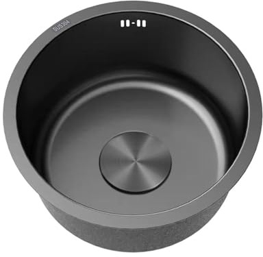 Lavadero 1 Seno Inox,Fregadero Cocina Redondo,Pileta de Cocinas Negro,Pila de Cocina PequeñO con Drenaje,Formas de Instalar Sobre Encimera/Bajo Encimera (Ø 34cm)