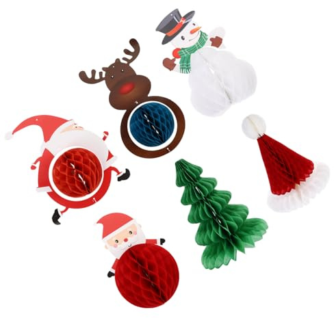 MAGICLULU 6stücke Teiliges Weihnachtsbaum Deko Papier-honigwabe Anhänger Wiederverwendbar Bunte Xmas Party Deko Für Baum Garten Party Foto Requisiten