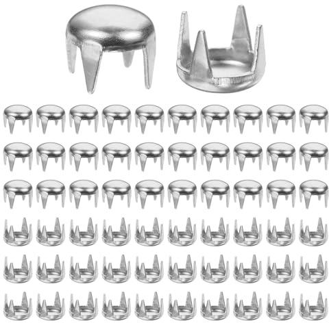 TIXIPEM 100pcs Round Dome Rivets 5mm Metal Claw Beads Nailhead, Silver | Spike Studs, for Leather Craft, Hat, Clothes, Belt, Bracelet Accessories