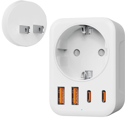 Denlane Adapter Japan, 5 in 1 Reiseadapter China mit 1 AC & 2 USB-C & 2 USB-A (17W), 2-Polig Typ A Stecker für USA, Kanada, China, Japan,Thailand, Mexiko, die Philippinen - Reisestecker Typ A