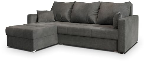 Masseno Ecksofa NIDA mit Schlaffunktion L-Form, Sofa mit Bettkasten, Wohnzimmersofa, Couch, Soffa, Bettsofa, Couchgarnitur- Grau, INARI 96