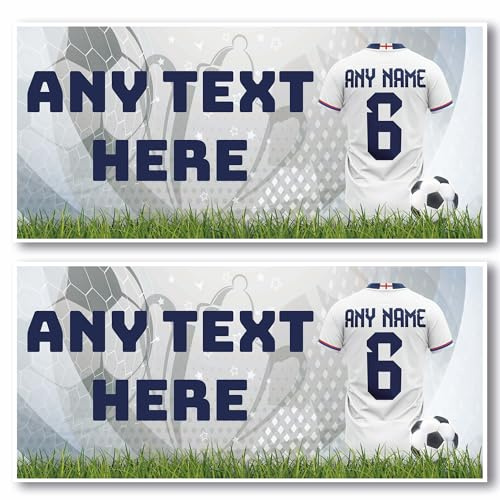 AK Giftshop Personalised England Football Banner, Jersey Soccer Design, 640mm x 297mm Pack of 2