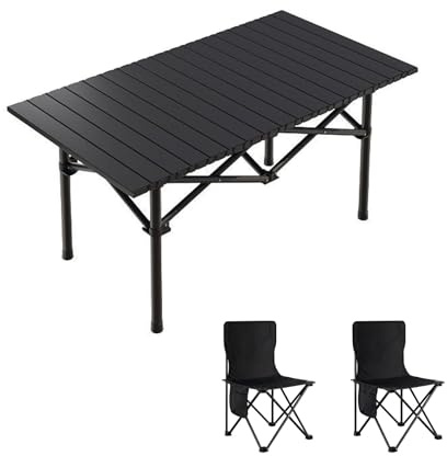 HBOOMOEM Faltbares Campingtisch Set Mit Stuhl，Robuster Tisch Und StüHle Im Freien Set ，Mit Tragetasche, Geeignet FüR Strand, Wandern, Reisen, Angeln, Grillen.(Black,96CM+2 Chair)