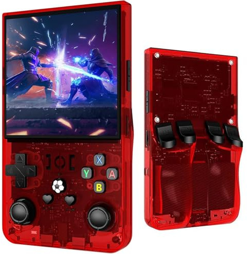 Retro Portable Game Console R36-Max, Système Linux Open Source, 30 Émulateurs 2W Jeux 4000mAh Batterie, Console D'émulateur Portable À Écran IPS 3,5 Pouces-Translucent Red||64GB
