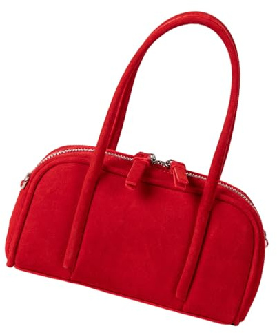 BUBEFSKD Bolso de hombro inspirado en Coreano Ligero Gamuza Bowling Monedero Con Correa Ajustable Y Asa En La Parte Superior Amplias Bolsas De Trabajo Organizador Para Mujer, rojo