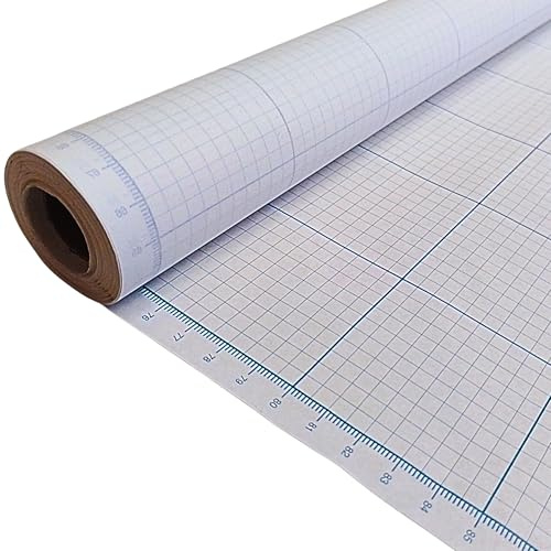 Grid Graph Pattern Paper | 914mm (36”) x 10m Roll | Printed Blue 5mm & 50mm Grids | Printed Full-Length Ruler | for Drafting, Pattern Cutting, Engineering | Available in 50gsm & 90gsm Thickness (90)