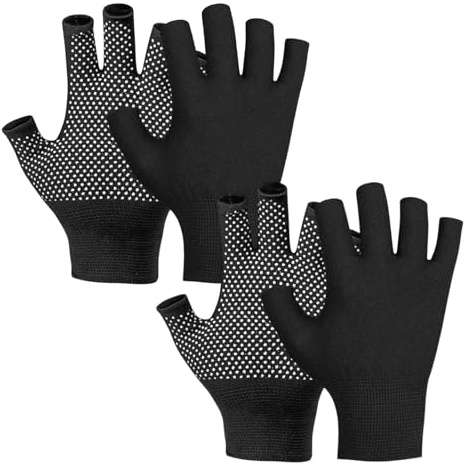 KASLCWA 2 Pares Guantes Sin Dedos Antideslizantes, Guantes Sin Dedos con Agarre, Antideslizantes Guantes de Punto para Deportes, Fotografía, Conducción, Actividades en Exterior
