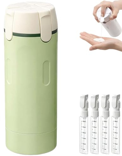 Botella dispensadora de viaje 4 en 1 para artículos de aseo, botellas de viaje rellenables a prueba de fugas con etiquetas y escala, contenedores portátiles para champú, loción, acondicionador y crema