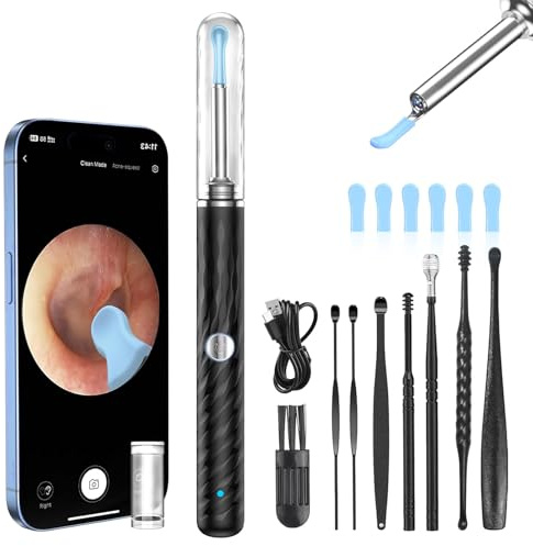Ohrenschmalz Entferner Otoskop, 1080P Wifi Ohrreiniger Kamera, IP67 Wasserdicht Ohrenspiegel 360°Weitwinkel Ear Cleaner Otoskop Ohr mit 3.5mm Linse und 6 LEDs für iPhone, iPad und Android, Smartphones