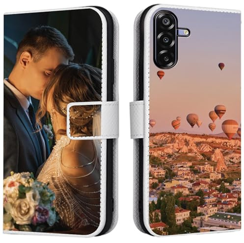 CAXKJE Personalised Photo Phone Case for Samsung Galaxy S26,Design Your Own Photo Image,Text Phone Case,PU Leather Flip Cover Wallet Case Anti Drop Personalised Case -SAMHD-White