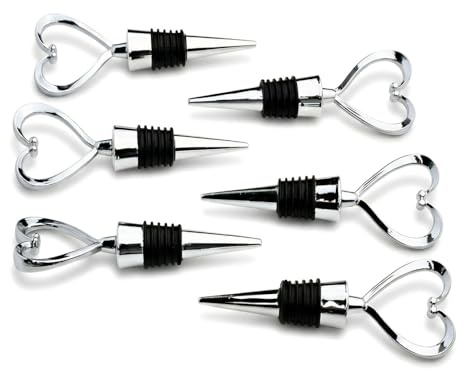 Merzio 6Pcs Wine Bottle Stoppers, Heart-Shaped Reusable Wine Stoppers for Sparkling Wine, Champagne & Beer, Airtight Silicone Seal Bottle Sealer for Home Bar, Party & Wedding Gifts (Silver)