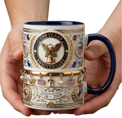 Generico Tazze Divertenti | 250° Anniversario Ceramica Vintage,Patriottica da Collezione per Caffè,per Festa Ufficio Scuola Bar Casa Decorazione Acqua Latte Succhi