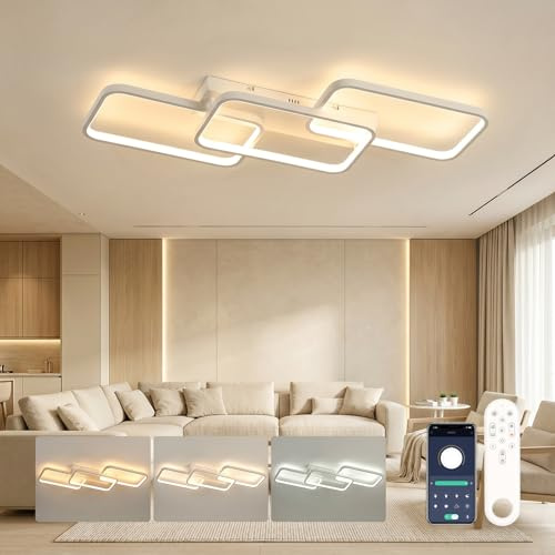 OTREN Lámpara Techo Salón Regulable Moderno 82cm 60W 6000LM, 3000K-6500K con Mando a Distancia, Plafón LED con Memoria y Luz Nocturna para Dormitorio, Cocina y Comedor