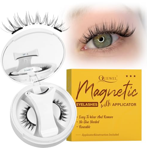 QUEWEL magnetische-Wimpern natürlicher Look, tragbare Magnet-Wimpern mit Applikator, verbesserte Wimpern-Magnetisch angenehmer und passender zu tragen, einfach anzubringen und zu entfernen (04-NZ D)