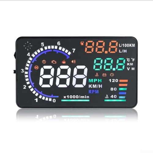 Proyector de velocidad OBD2 con indicador de temperatura de agua RPM, HUD con sensor de brillo automático y medidor de consumo para coche compacto