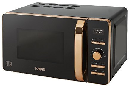 Tower T24021 Digital Microwave with 60-Minute Timer and 8 Autocook Settings, 20L, 800W Black and Rose Gold, pack 1