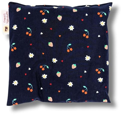 Franzis Nähstube 20x20cm Dinkelkissen Kirsche schwarz in 100% Baumwolle I Körnerkissen Dinkel 20x20 für Mikrowelle I Wärmekissen, Dinkelkernkissen, Nackenwärmekissen