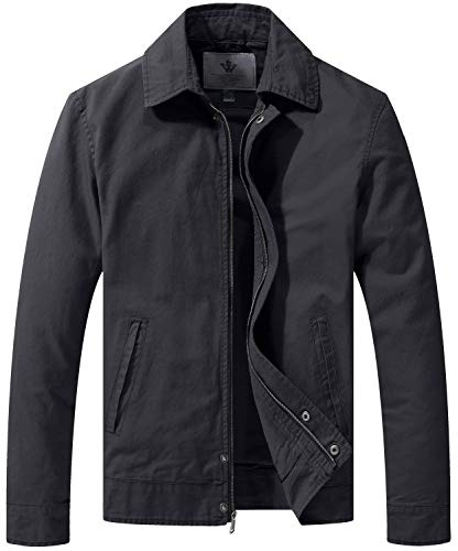 WenVen Men's Cotton Military Jacket Casual Field Coat Windbreaker (Grey, XL)