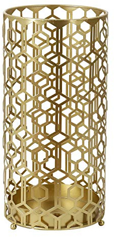 Adeco Metal Umbrella Stand Rack Holder Organizer Entryway Freestanding, for Canes, Walking Sticks, Gold Color