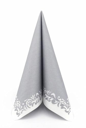 APARTina Airlaid Servietten 50 Stück, stoffähnliche Serviette - silberne ROMANTIQUE, 40 x 40 cm 1/4-Falz, hochwertig & stoffähnlich, Hochzeit (Silber, 40 x 40 cm)
