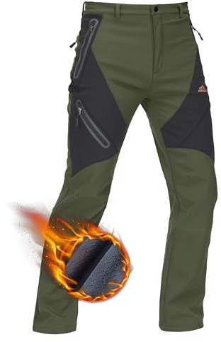 TACVASEN Mens Ski Trousers Fleece Lined Warm Hiking Pants Waterproof Outdoor Trousers Tactical Work Pants Green,32