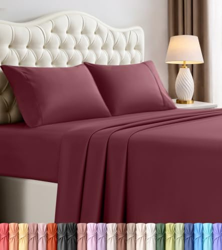Utopia Bedding Queen Size Sheet Set – 4 Piece Bed Sheets, Soft and Breathable Microfiber, Includes 1 Fitted Sheet, 1 Flat Sheet and 2 Pillowcases – Oeko Tex (Burgundy)