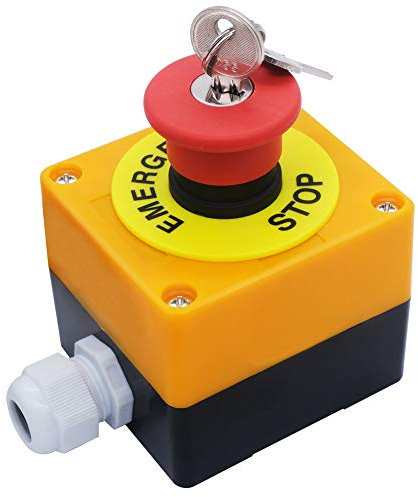 mxuteuk 1NC Red Mushroom Switch Station Box 22mm Red Mushroom Emergency Stop Push Button Switch Key Reset AC 660V 10A Switch Station Box，1 Years Warranty HB2-ES142-BOX-Y