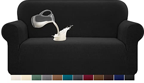 Granbest Stretch Wasserdicht Sofabezug 1 Stück Sofahusse Spandex Jacquard Elastische Couchbezug mit Anti-Rutsch-Schaumstoffe (2 Sitzer, Schwarz)