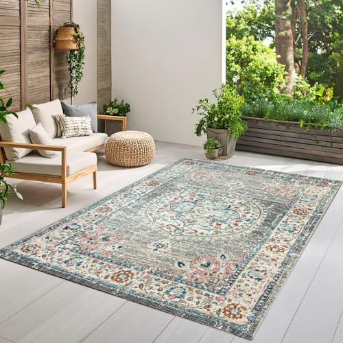 the carpet Palma - Outdoor Teppich wetterfest – Balkon Teppich, Terrasse & Garten – UV-beständig, pflegeleicht, Indoor Outdoor Teppich, Grau-Orient, 120 x 170 cm