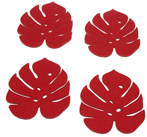 Filz Untersetzer Monstera - 12 Stück - Rot - Glasuntersetzer - Filzuntersetzer - Filzblätter - in der Holzbox 10 x 11,5 x 0,5 cm - 21057-30