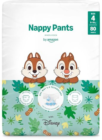 by Amazon, Pannolini Mutandina Disney, Taglia 4 (9kg-15kg), 80 Pezzi, Bianchi (in Precedenza un Marchio Mama Bear, Stesso Prodotto)