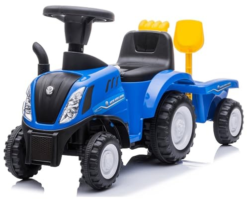 COIL Traktor New Holland halkbil med släp – licensierad buggy med spade – högkvalitativ plastleksak – att sitta uppifrån (blå)