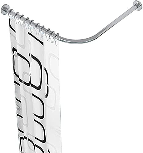 Barra De Cortina Ducha Esquina En Forma L,Barra BañO Curvada Acero Inoxidable,Barra Telescópica para Cortina De Ducha,Apto para Vestuarios, BañOs,Perforadora O Sin Perforar.(Color:70~95 * 70~95)