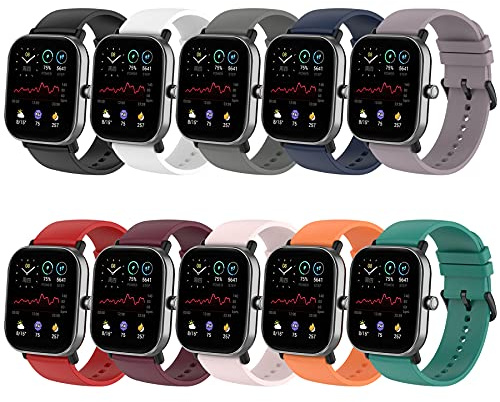 MIJOBS 10 Correas de Repuesto Compatibles con Amazfit Active 2, Active/Cheetah (Square), GTS 4/GTS 4 Mini Correa Deportiva de Silicona, Compatible con Pulsera Reloj 20mm