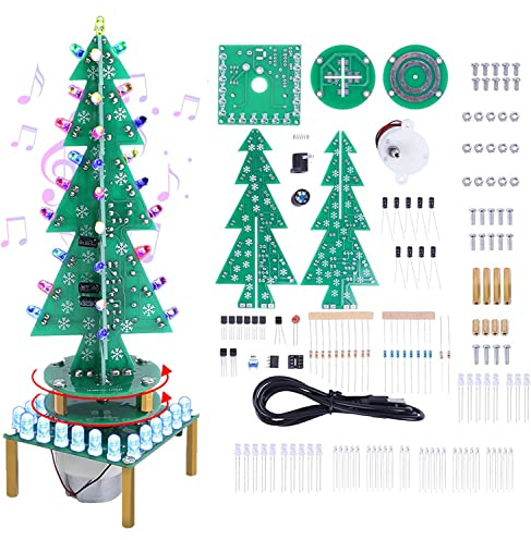 PEMENOL 3D-RGB-Rotierende DIY Weihnachtsbaum Löt Bausatz, Bunte Musik, LED, Adventskalender elektronisches löten Lernen Kit Weihnachten basteln für Geschenk und Dekoration lötset bausatz