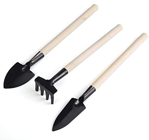 AOOF 3PCS Mini Jardin Tools à Main Ensemble Jardinage Pelle Spade Rake Trowel Poignée en Bois