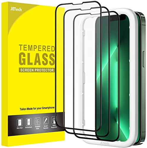 JETech Full Screen Schutzfolie für iPhone 13 Pro Max, 3 Stück | Schwarzer Rand Gehärtetes Glas Displayschutzfolie, mit Installationshilfe, HD Klar, Hüllenkompatibel