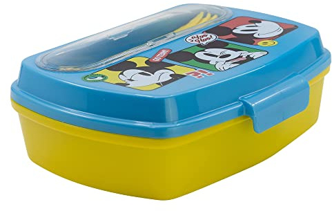 Fiambrera rectangular para el almuerzo infantil con cubiertos de Mickey Mouse