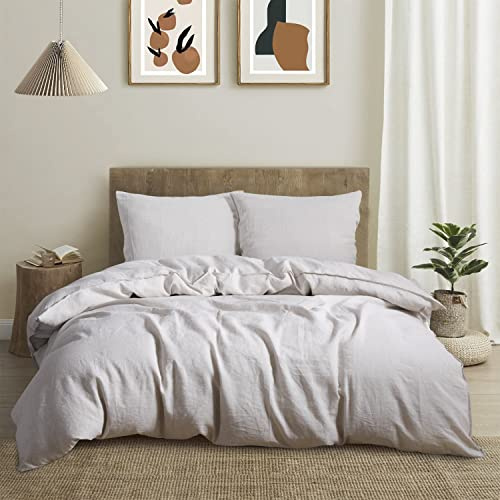 CHUFFED Biancheria da letto in lino 220 x 240 cm, 3 pezzi, 100% lino naturale, 1 copripiumino 220 x 240 cm + 2 federe 80 x 80 cm, con chiusura lampo, morbida e traspirante, lino naturale