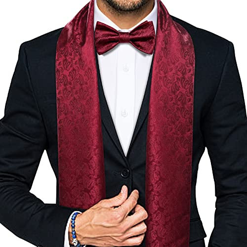 Barry.Wang Herren-Schal, Paisleymuster, seidig, vorgebunden, Fliegen-Set, Hochzeit, Mode, Exquiste für Herren, rot, Einheitsgröße