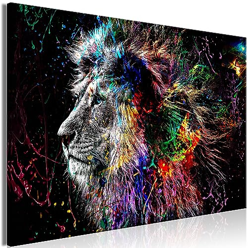 murando - Leinwandbild Löwe bunt Gesicht, Schlafzimmer, Wohnzimmer, modern | Hochwertige Leinwand, sofort aufhängbar, ideal fürs Wohn- oder Schlafzimmer, wasserfest und lichtecht, langlebig, stilvoll