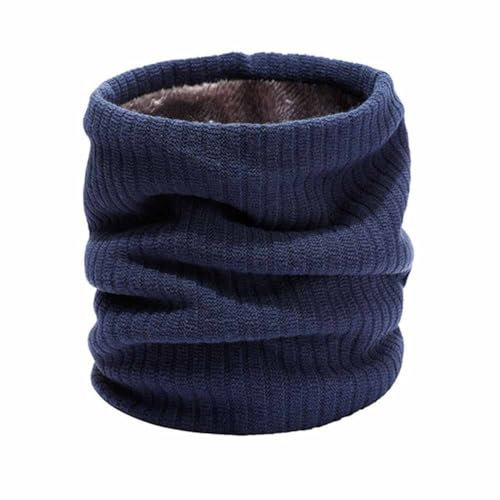 SHTGOI Winter Doppellagiger Schlauchschal Klassischer Vertikal Gestrickter Schal Mit Warmes Plüschfutter Unifarben Loop schal Wolle Rundschal Nackenwärmer für Männer Damen Sport Fahrrad Blau