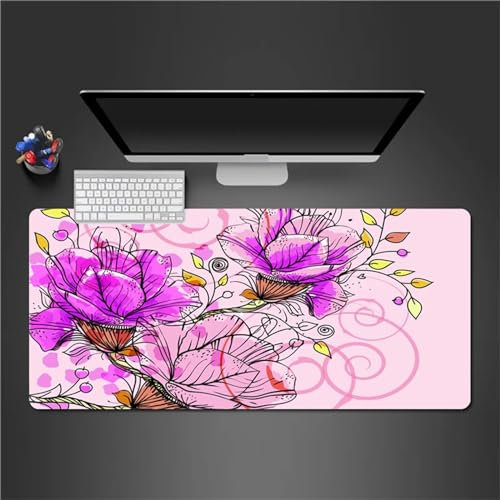 QiHon Gaming Mauspad XXL Abstrakte Lila Blume Großes Mauspad Schreibtischauflage mit Vernähte Kanten Einer speziellen Oberfläche verbessert Geschwindigkeit und Präzision 1000x500x2mm