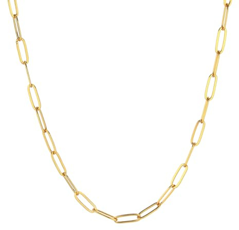 Mecool Layered Snake/Link Paperclip Chain Necklace - Titanium Copper/Brass Adjustable Chain for Women