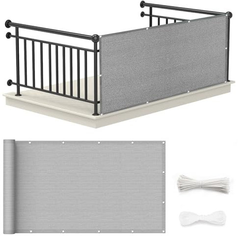 Balkon Sichtschutz Ohne Bohren 120 x 150 cm Windschutz Staubschutz Schattierwert Balkonabdeckung Balkonverkleidung mit Ösen, Kabelbinder für Balkongeländer, Terrasse, Grau