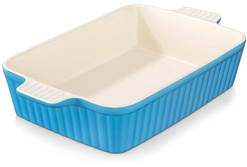 MALACASA Serie BAKE, Fuente Rectangular de Porcelana para Horno de 4200 ml, Fuente Grande para Horno con Asas para Gratinados y Guisos, Apta para Lavavajillas, Color Azul