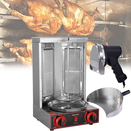 Beachtiful Grill Doner Kebab Machine Gyro Broilers Giratorio Hogar Vertical Asador con 2 Quemadores para Pollo Asado, Pavo Asado, Tacos, Asado,Pan+Knife